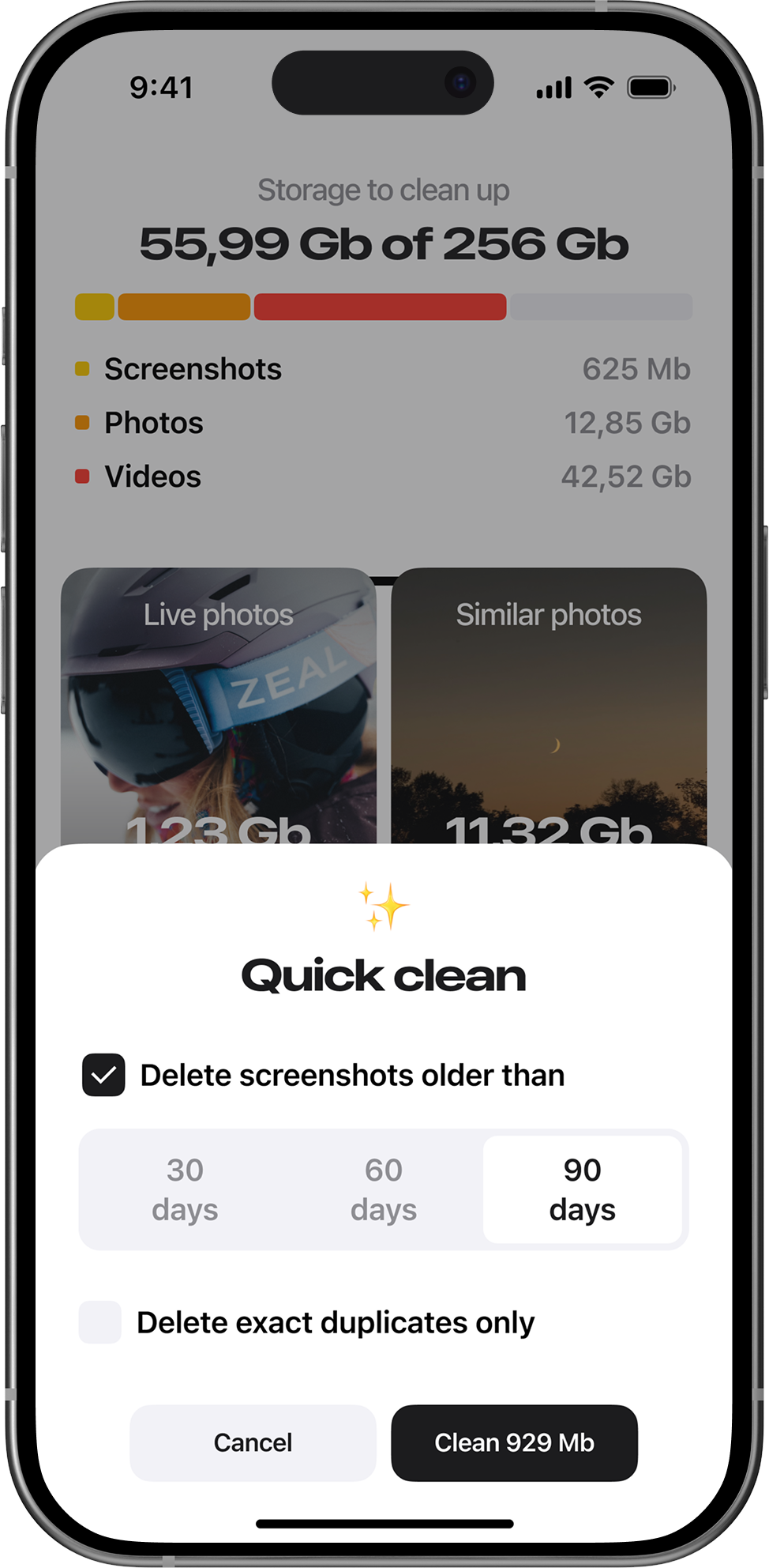 Clean Control screenshot showing quick clean options